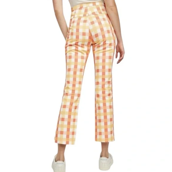 Free People She’s All That Orange Yellow Picnic Gingham Checker Crop Pants - 8 - Picture 2 of 15